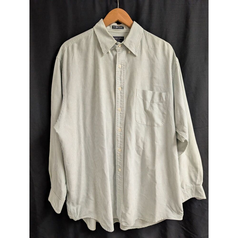 Abercrombie Fitch Mens Large Big Shirt Green White Striped Button Down